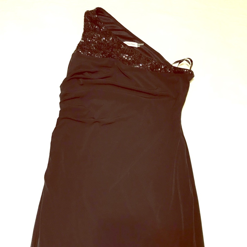Calvin Klein black one shoulder sequin dress